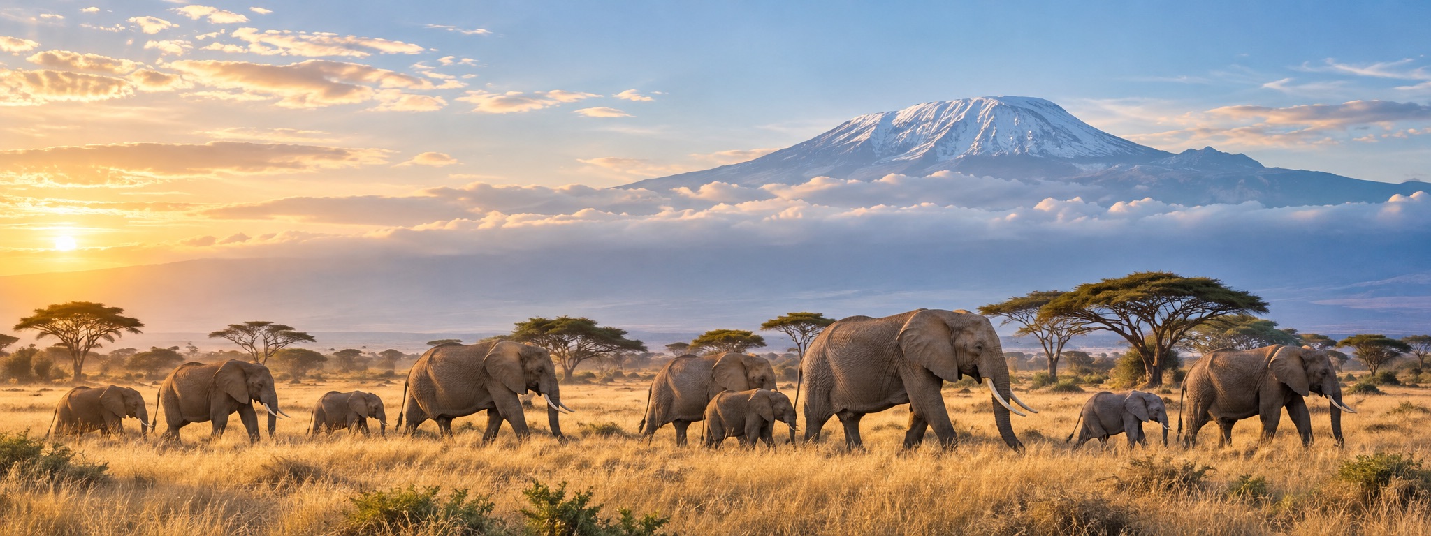 Elephants beneath Mount Kilimanjaro